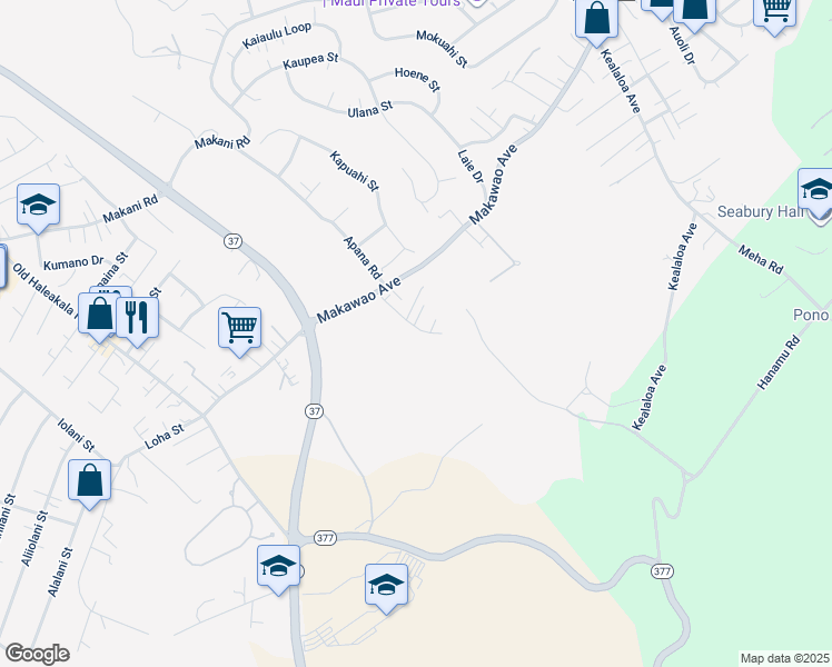 map of restaurants, bars, coffee shops, grocery stores, and more near 70 Koehana Place in Makawao