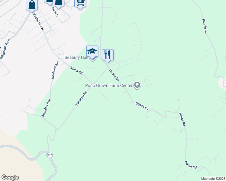map of restaurants, bars, coffee shops, grocery stores, and more near 606 Olinda Road in Makawao