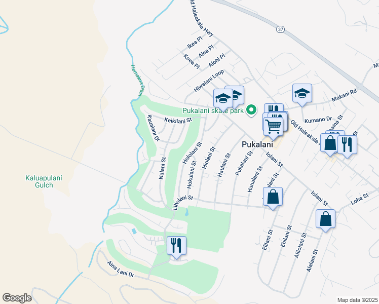 map of restaurants, bars, coffee shops, grocery stores, and more near 272 Hololani Street in Makawao
