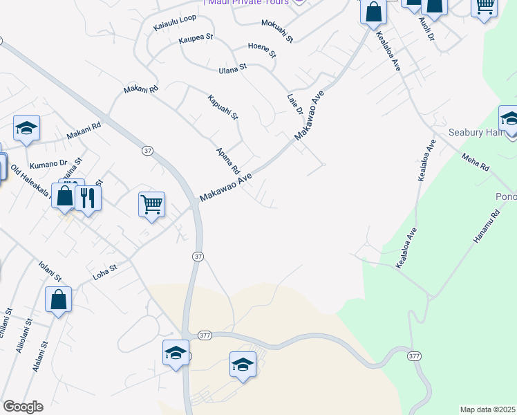 map of restaurants, bars, coffee shops, grocery stores, and more near 70 Koehana Place in Makawao