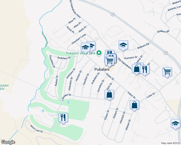 map of restaurants, bars, coffee shops, grocery stores, and more near 187 Haulani Street in Makawao