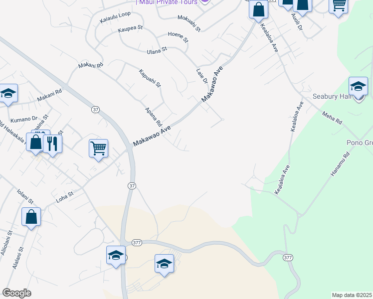 map of restaurants, bars, coffee shops, grocery stores, and more near 284 Olino Way in Makawao