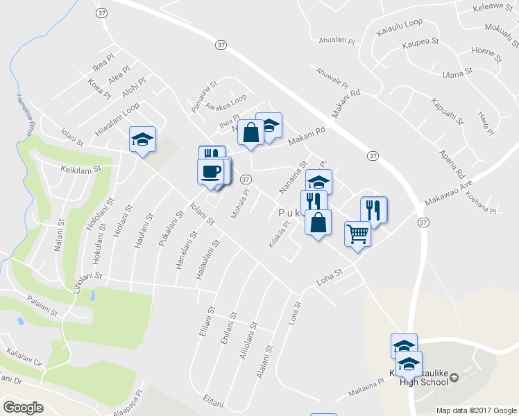map of restaurants, bars, coffee shops, grocery stores, and more near 21 Ulunui Place in Makawao