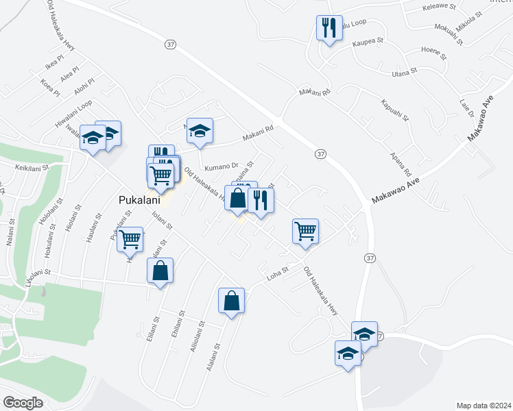 map of restaurants, bars, coffee shops, grocery stores, and more near 3305 Laulima Lane in Makawao