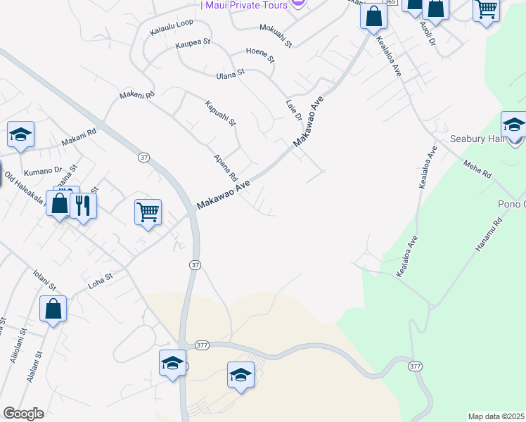 map of restaurants, bars, coffee shops, grocery stores, and more near 282 Iini Way in Makawao