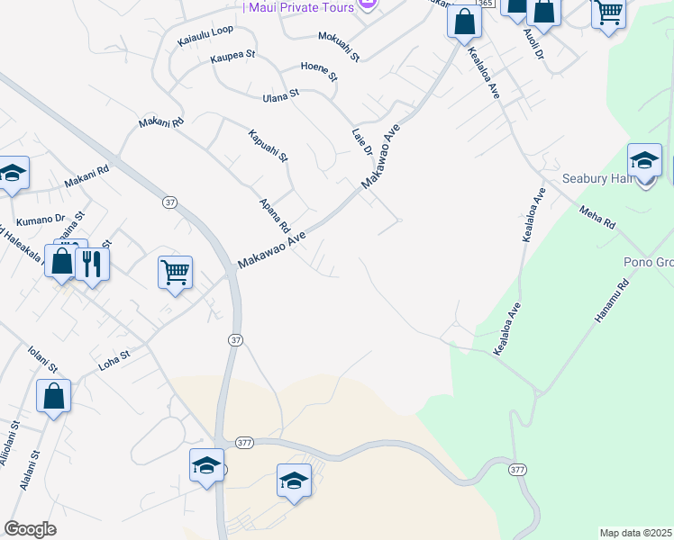 map of restaurants, bars, coffee shops, grocery stores, and more near 296 Olino Way in Makawao