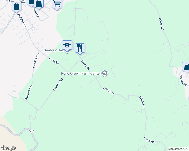 map of restaurants, bars, coffee shops, grocery stores, and more near 645 Olinda Road in Makawao
