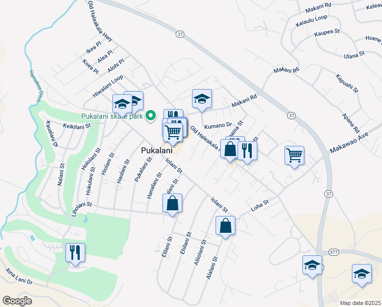 map of restaurants, bars, coffee shops, grocery stores, and more near 58 Mohala Place in Makawao