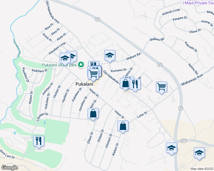map of restaurants, bars, coffee shops, grocery stores, and more near 35 Mohala Place in Makawao