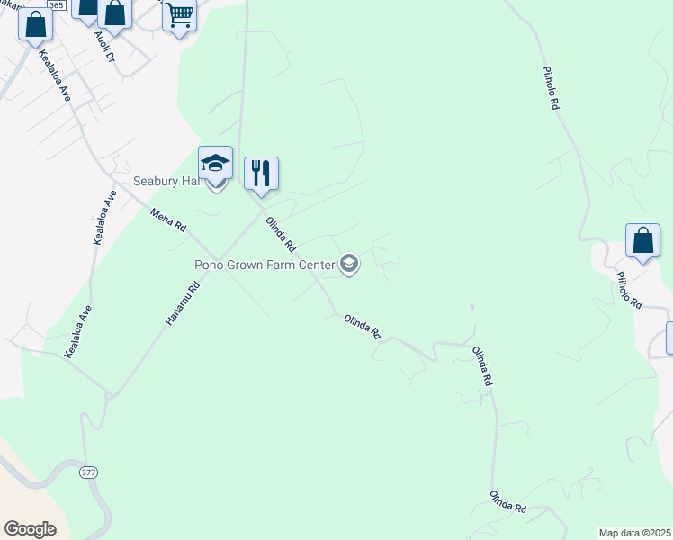 map of restaurants, bars, coffee shops, grocery stores, and more near 645 Olinda Road in Makawao