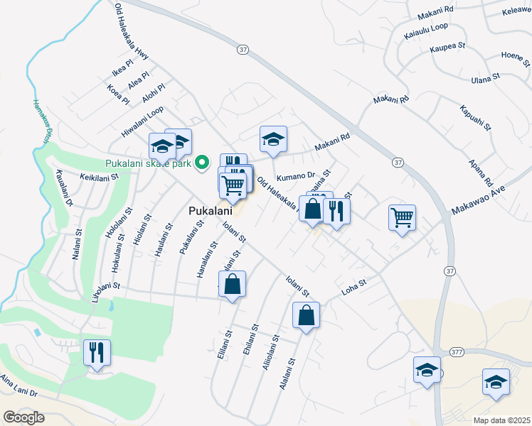 map of restaurants, bars, coffee shops, grocery stores, and more near 39 Mohala Place in Makawao