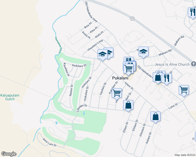 map of restaurants, bars, coffee shops, grocery stores, and more near 222 Hiolani Street in Makawao