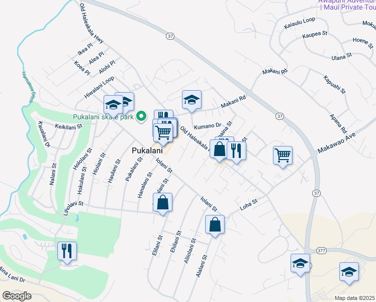 map of restaurants, bars, coffee shops, grocery stores, and more near 35 Mohala Place in Makawao