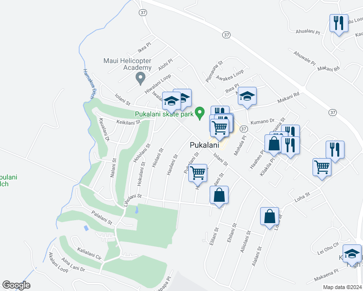 map of restaurants, bars, coffee shops, grocery stores, and more near 178 Haulani Street in Makawao
