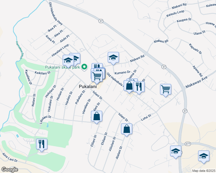 map of restaurants, bars, coffee shops, grocery stores, and more near 40 Mohala Place in Makawao