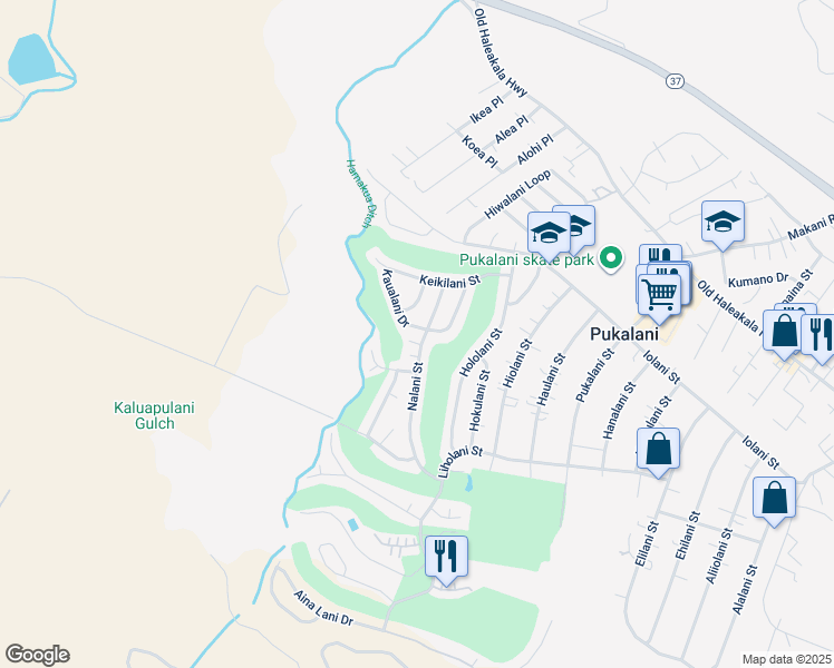 map of restaurants, bars, coffee shops, grocery stores, and more near 221 Kaualani Drive in Makawao