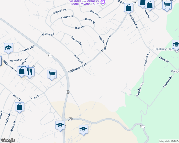 map of restaurants, bars, coffee shops, grocery stores, and more near 293 Iini Way in Makawao