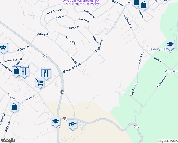 map of restaurants, bars, coffee shops, grocery stores, and more near 310 Olino Way in Makawao