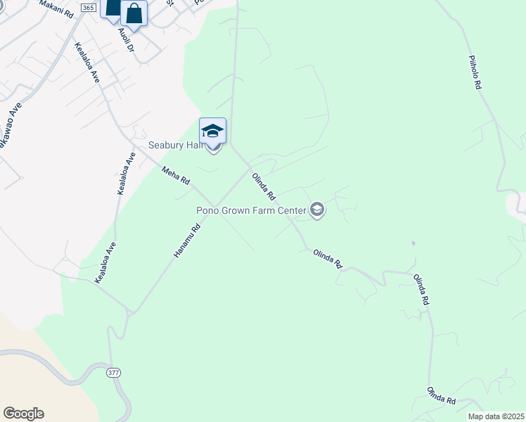 map of restaurants, bars, coffee shops, grocery stores, and more near 580 Olinda Road in Makawao