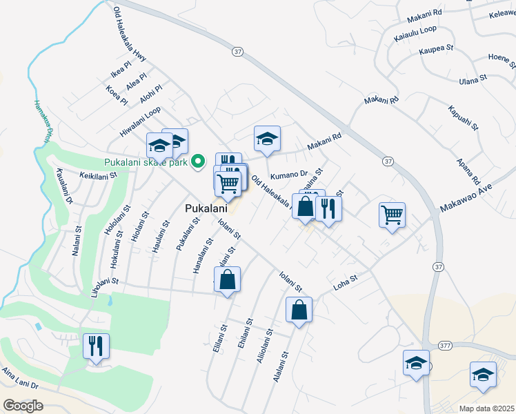 map of restaurants, bars, coffee shops, grocery stores, and more near 39 Mohala Place in Makawao