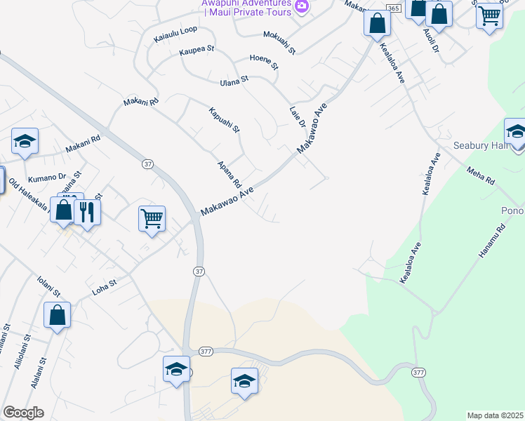 map of restaurants, bars, coffee shops, grocery stores, and more near 293 Iini Way in Makawao