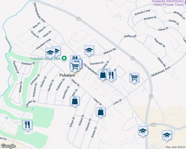 map of restaurants, bars, coffee shops, grocery stores, and more near 11 Ulunui Place in Makawao