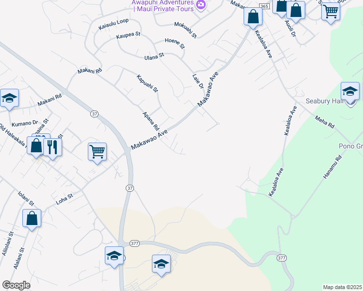 map of restaurants, bars, coffee shops, grocery stores, and more near 301 Olino Way in Makawao