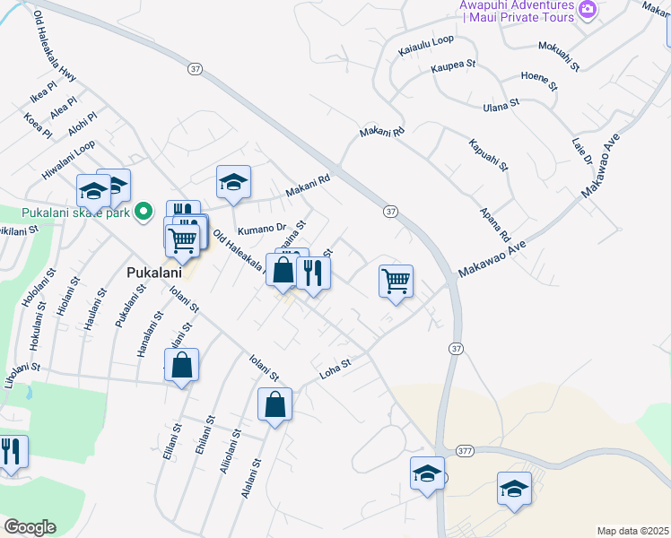 map of restaurants, bars, coffee shops, grocery stores, and more near 15 Kino Street in Makawao
