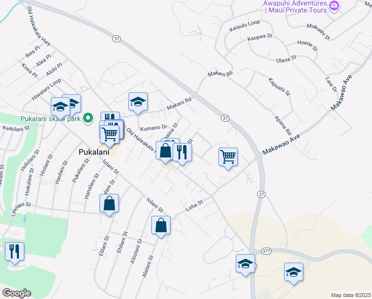 map of restaurants, bars, coffee shops, grocery stores, and more near 81 Haahaa Street in Makawao