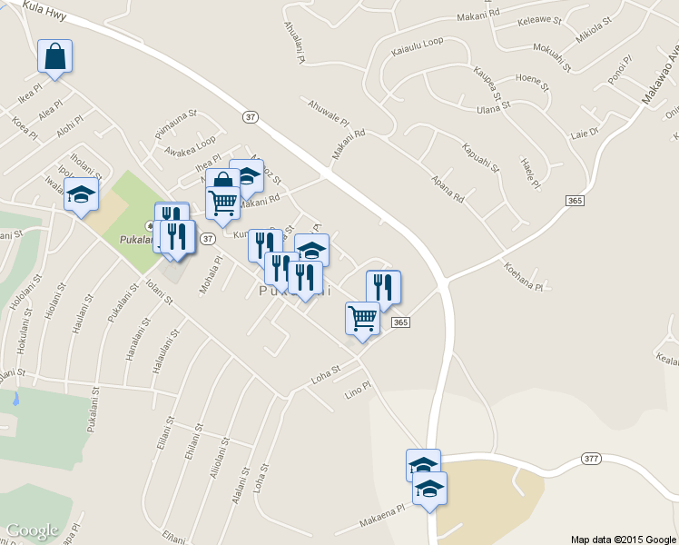 map of restaurants, bars, coffee shops, grocery stores, and more near 25 Lupea Street in Makawao