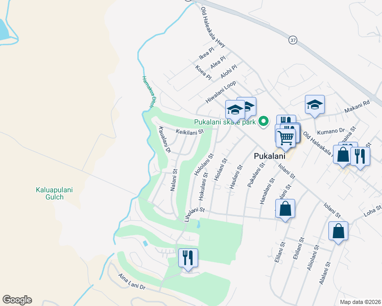 map of restaurants, bars, coffee shops, grocery stores, and more near 201 Kaualani Drive in Makawao