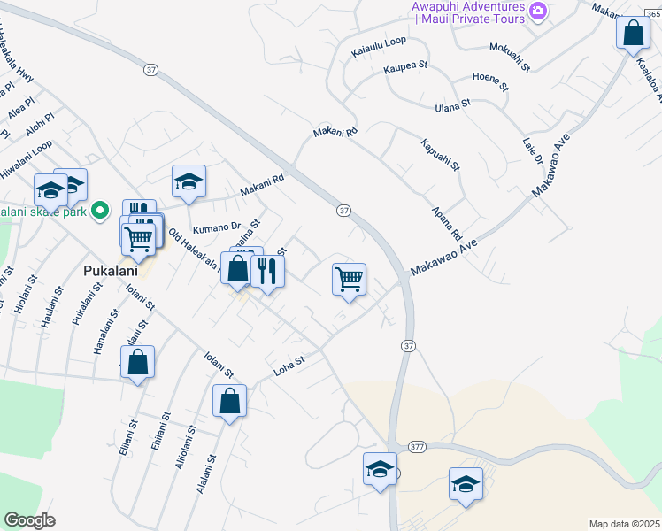 map of restaurants, bars, coffee shops, grocery stores, and more near 110 Maikailoa Street in Makawao