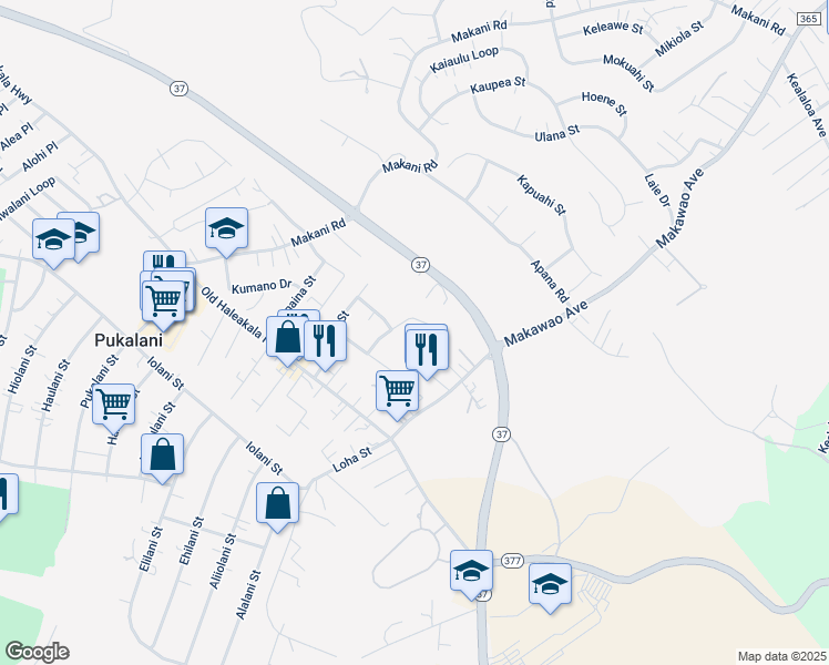 map of restaurants, bars, coffee shops, grocery stores, and more near 20 Lehopulu Way in Makawao