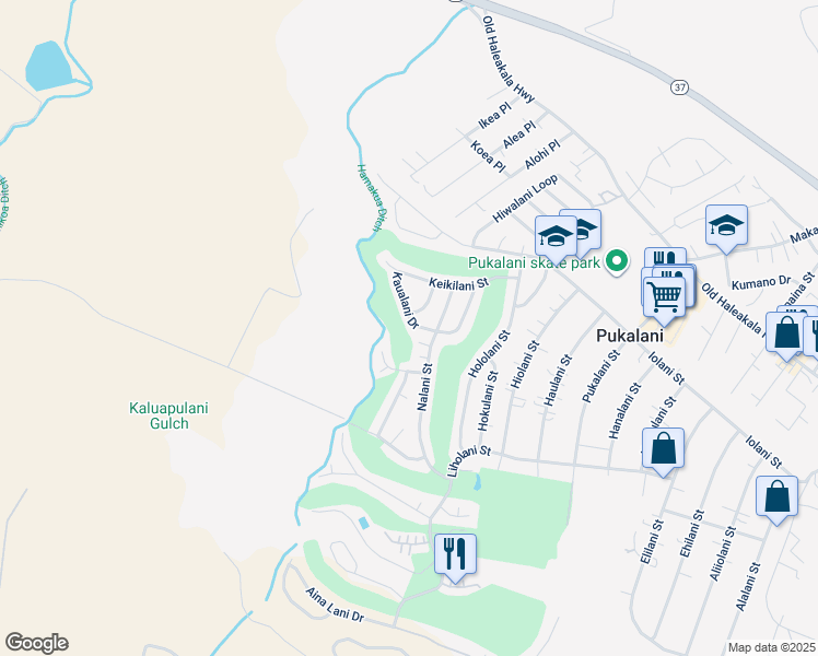 map of restaurants, bars, coffee shops, grocery stores, and more near 241 Kaualani Drive in Makawao