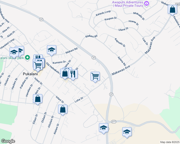 map of restaurants, bars, coffee shops, grocery stores, and more near 110 Maikailoa Street in Makawao