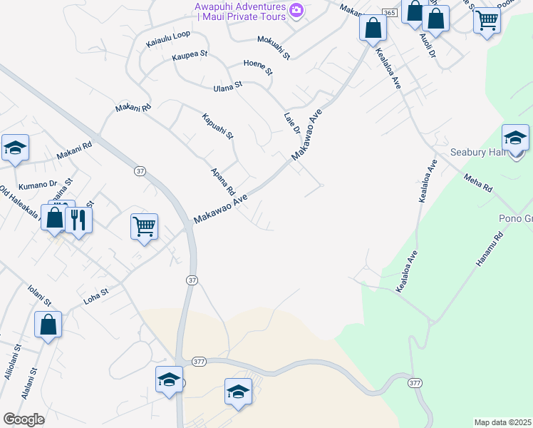 map of restaurants, bars, coffee shops, grocery stores, and more near 310 Iini Way in Makawao