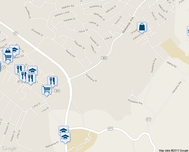 map of restaurants, bars, coffee shops, grocery stores, and more near 305 Iini Way in Makawao