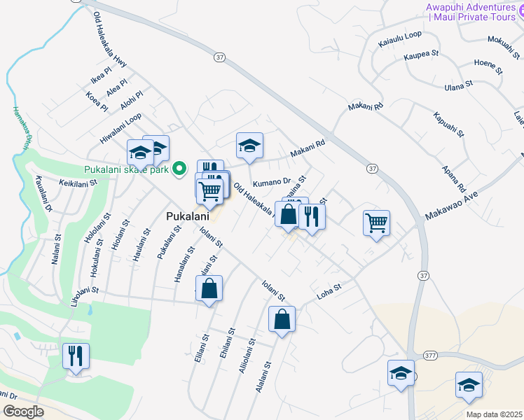 map of restaurants, bars, coffee shops, grocery stores, and more near 11 Ulunui Place in Makawao