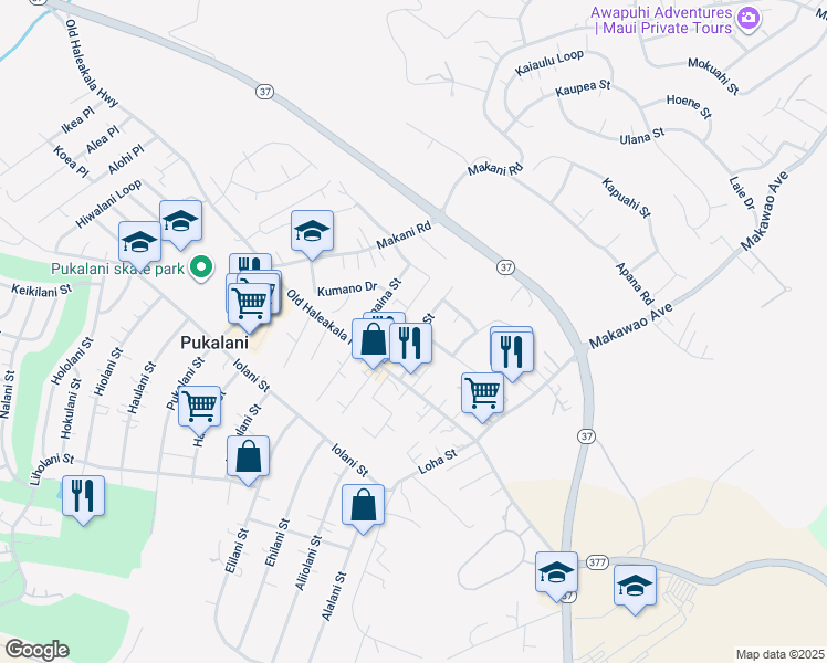 map of restaurants, bars, coffee shops, grocery stores, and more near 81 Haahaa Street in Makawao