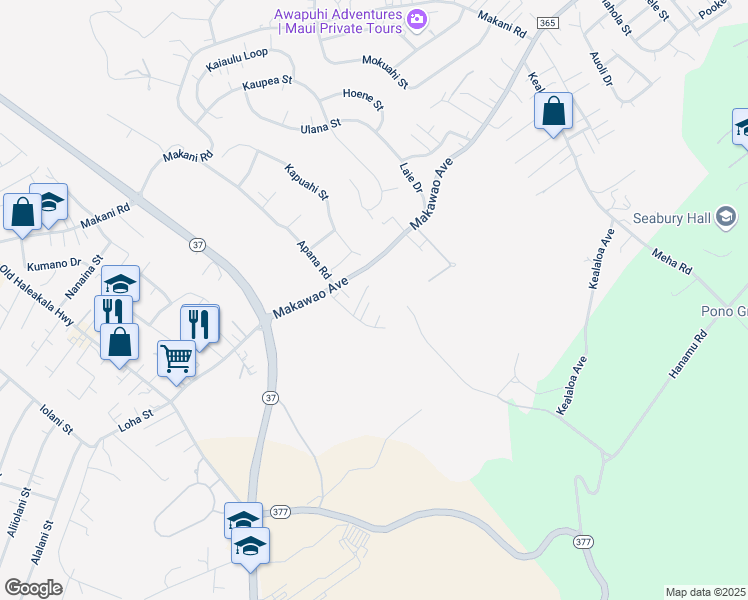 map of restaurants, bars, coffee shops, grocery stores, and more near 311 Iini Way in Makawao