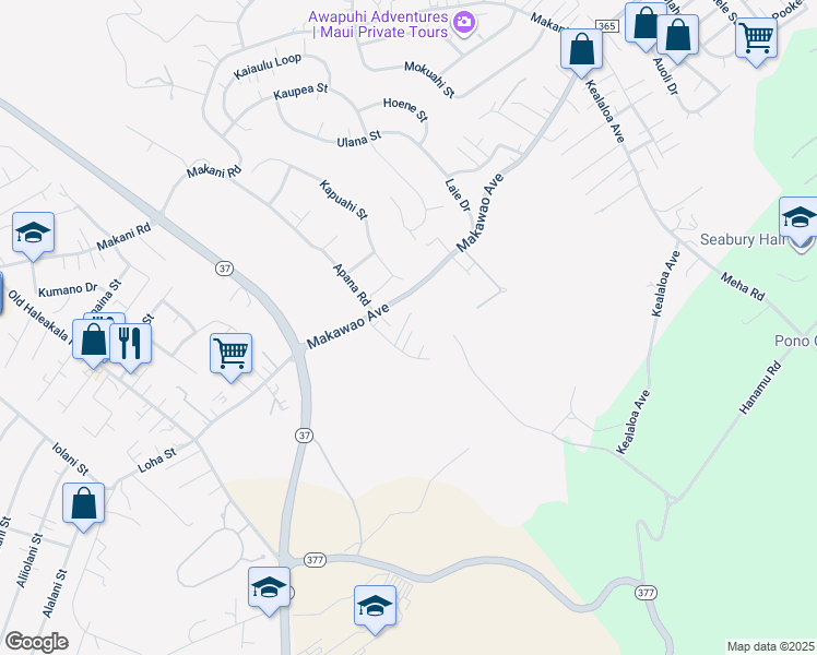 map of restaurants, bars, coffee shops, grocery stores, and more near 311 Iini Way in Makawao