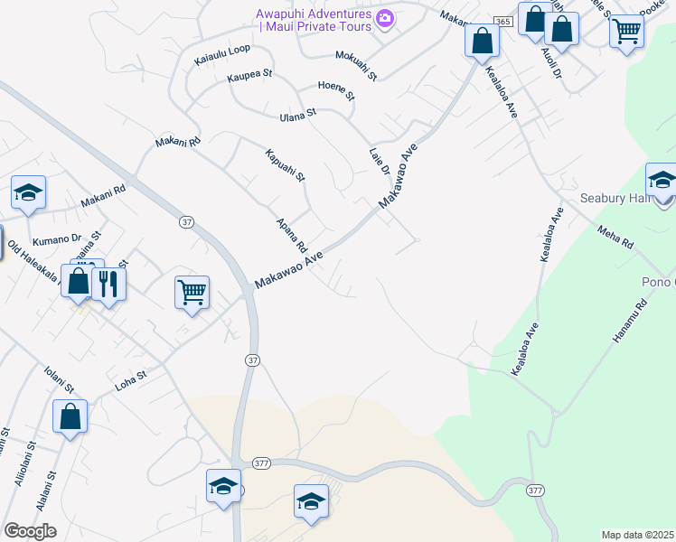 map of restaurants, bars, coffee shops, grocery stores, and more near 311 Iini Way in Makawao