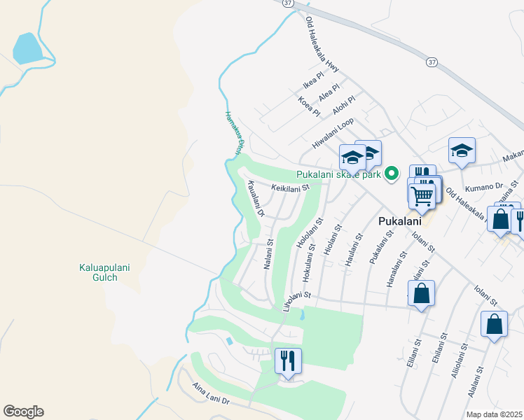 map of restaurants, bars, coffee shops, grocery stores, and more near 240 Kaualani Drive in Makawao