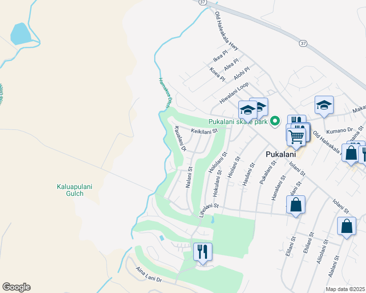 map of restaurants, bars, coffee shops, grocery stores, and more near 240 Kaualani Drive in Makawao