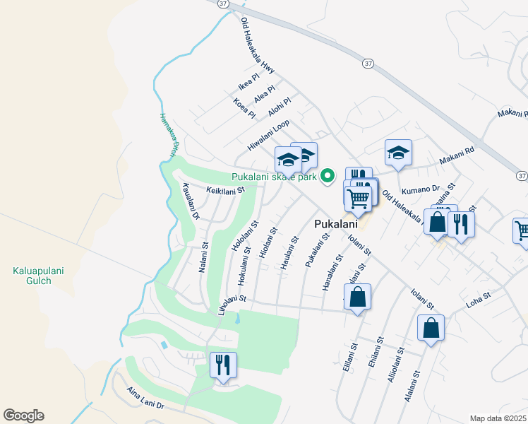 map of restaurants, bars, coffee shops, grocery stores, and more near 215 Hololani Street in Makawao