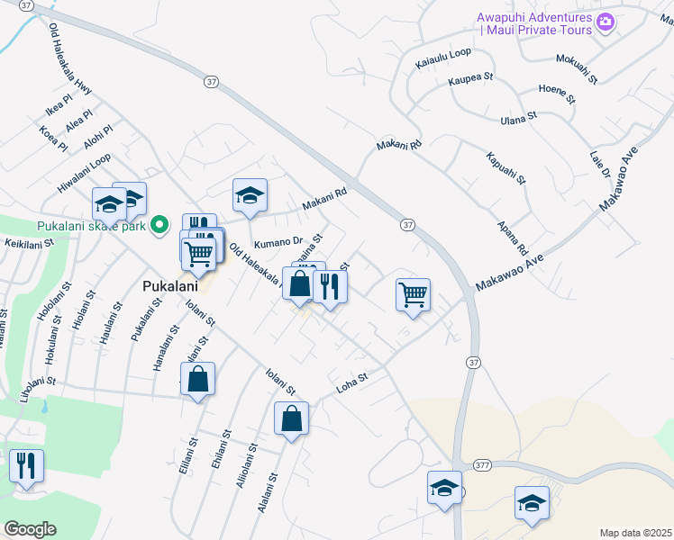 map of restaurants, bars, coffee shops, grocery stores, and more near 81 Haahaa Street in Makawao