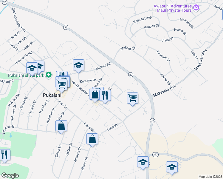 map of restaurants, bars, coffee shops, grocery stores, and more near 81 Haahaa Street in Makawao