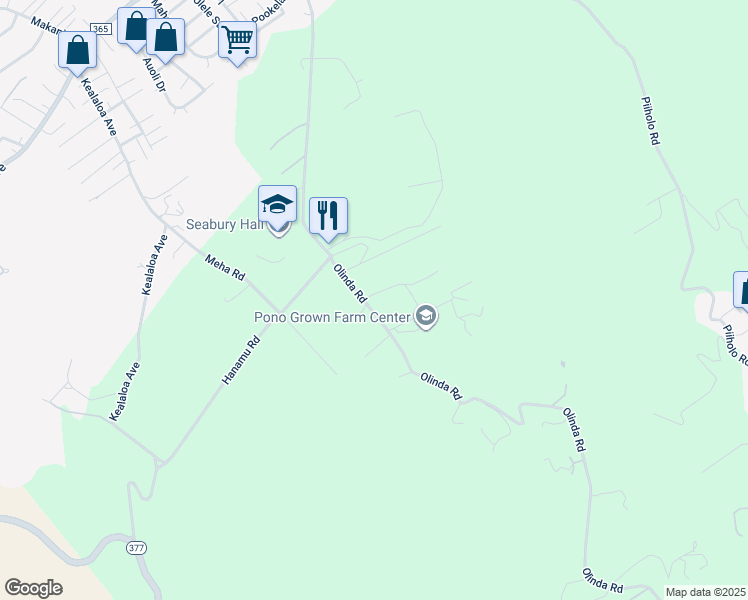 map of restaurants, bars, coffee shops, grocery stores, and more near 82 Maka Place in Makawao