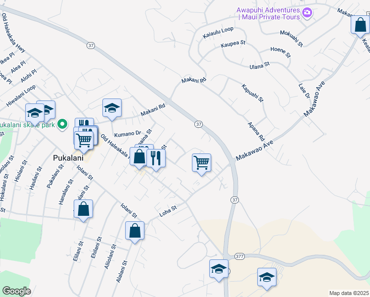 map of restaurants, bars, coffee shops, grocery stores, and more near 55 Hamiha Street in Makawao