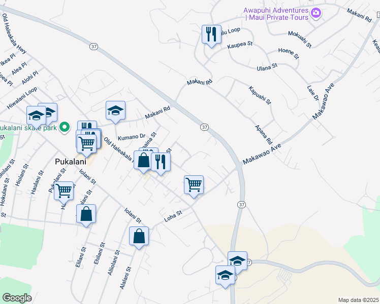 map of restaurants, bars, coffee shops, grocery stores, and more near 55 Hamiha Street in Makawao